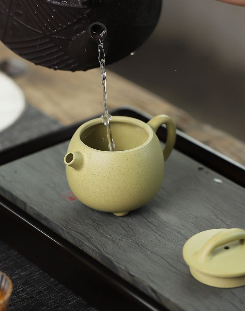 Small Green Clay Zi Sha Stone Pier Tea Pot