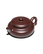Théière en argile violette à large couvercle et ventre plat