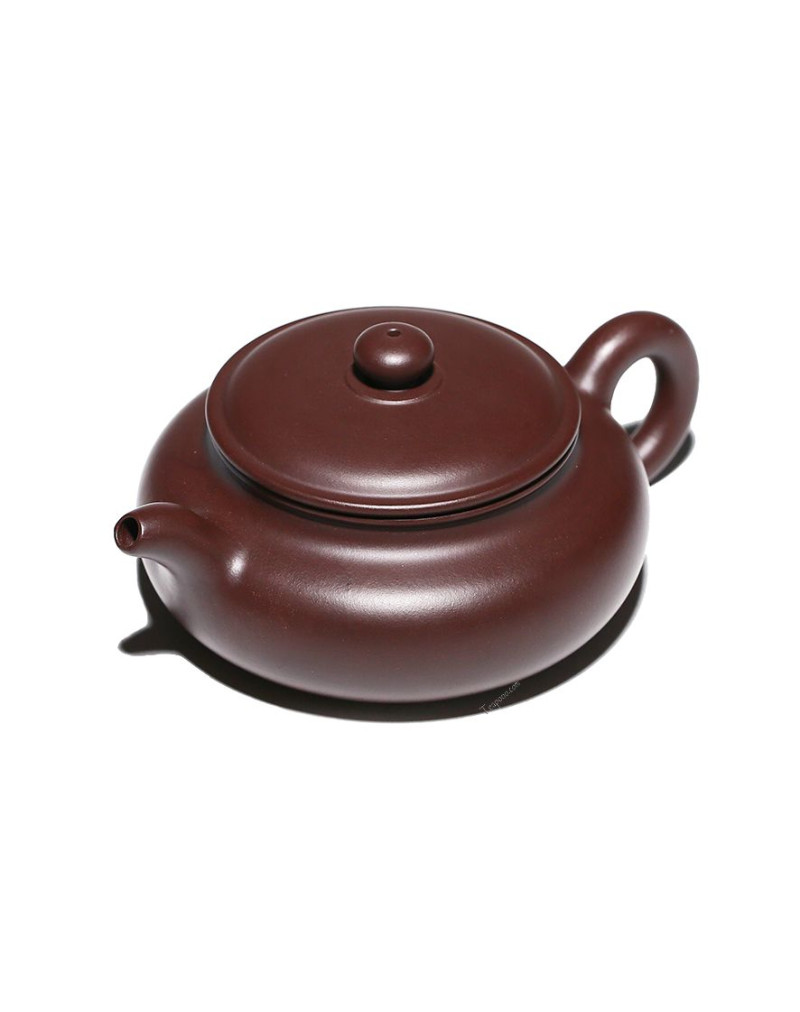 Théière en argile violette à large couvercle et ventre plat