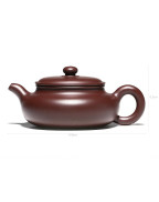Théière en argile violette à large couvercle et ventre plat