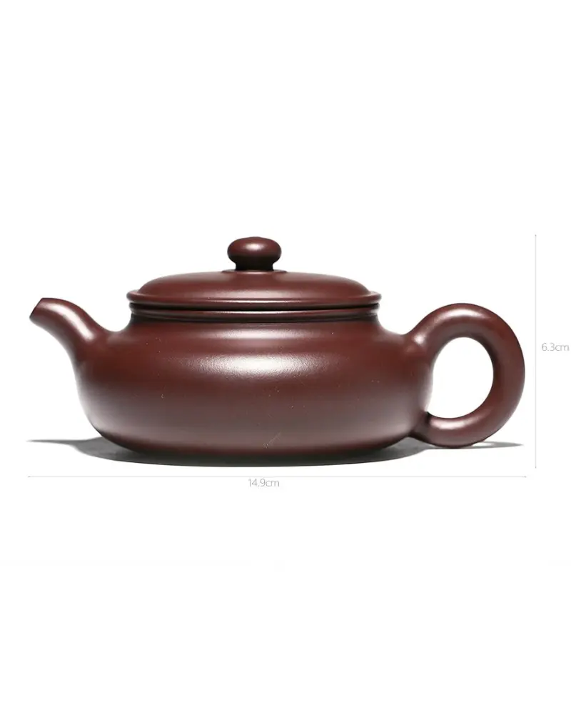 Théière en argile violette à large couvercle et ventre plat