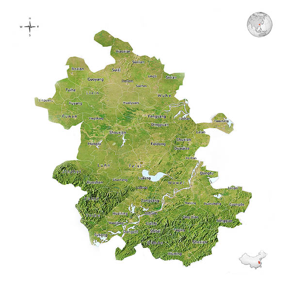La position géographique de la province d'Anhui