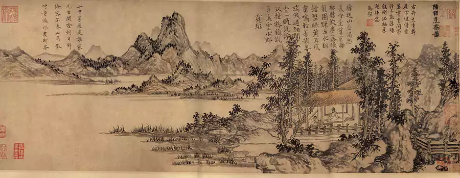 La scène du thé de préparation de Lu Yu