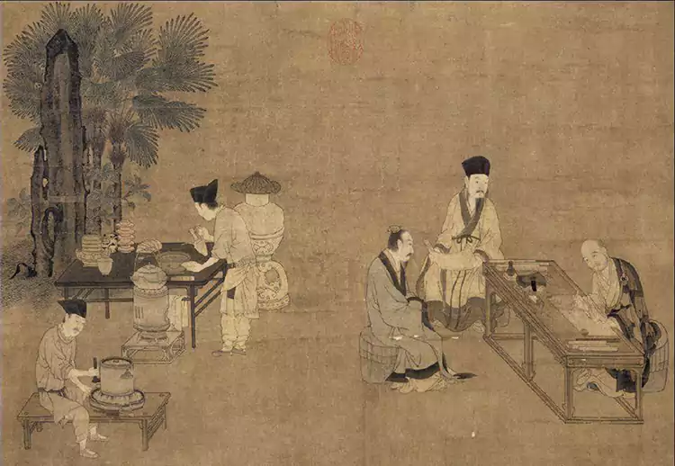 La scène du broyage du thé par Liu Songnian (1131 - 1218)